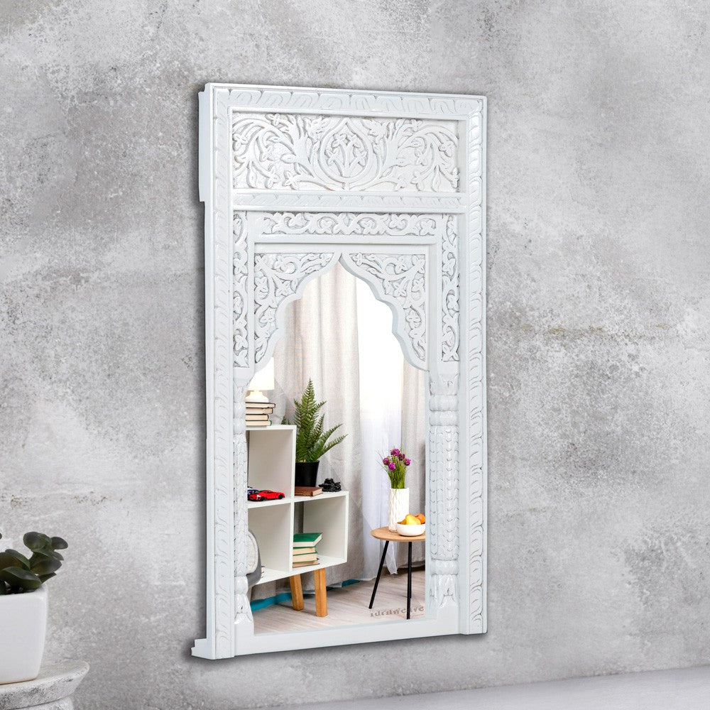 Kani Wooden Single Arch Mirror Frame (White Antique)