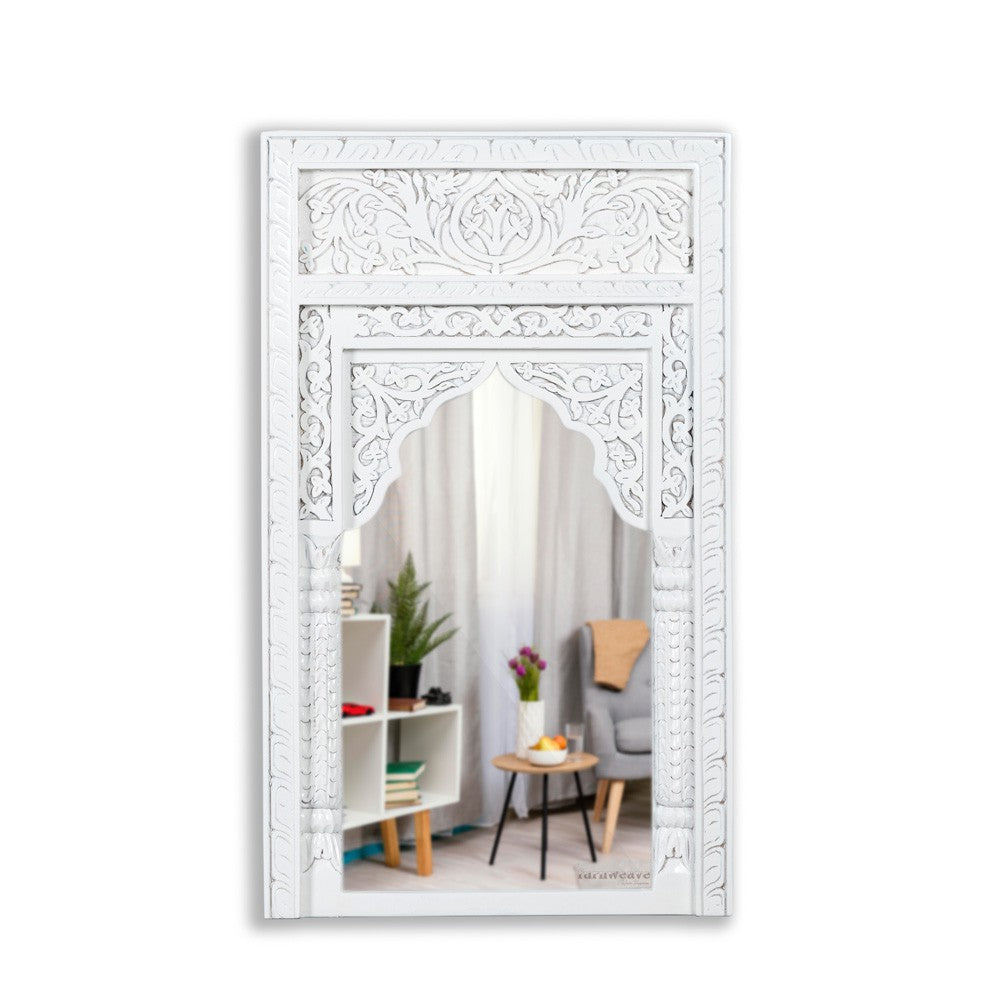 Kani Wooden Single Arch Mirror Frame (White Antique)