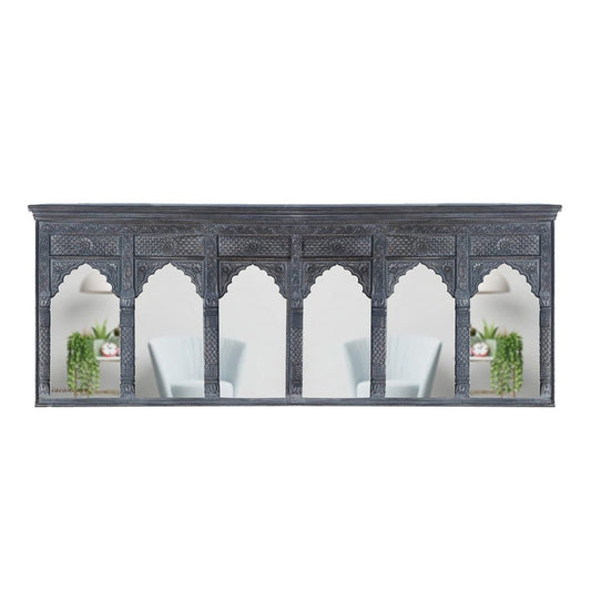 Fina Wooden Large Size Jharokha Mirror Frame (Grey)