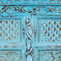 Jharo Wooden Carved Mirror Frame Jharokha (Blue Distress)