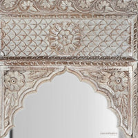 Jharo Wooden Carved Mirror Frame Jharokha (Brown Distress)