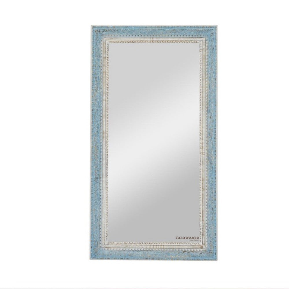 Sapeo Wooden Carved Mirror Frame (White Blue Distress)