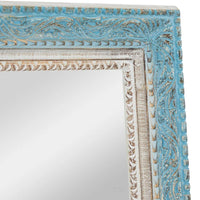 Sapeo Wooden Carved Mirror Frame (White Blue Distress)