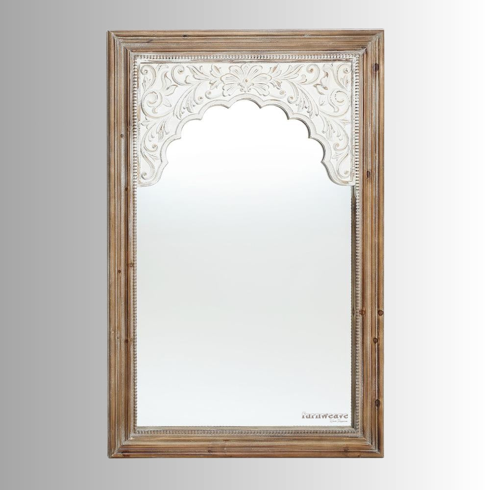 Kefta Wooden Carved Mirror Frame (Brown White Distress)