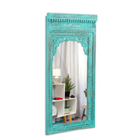 Keva Wooden Carved Mirror Frame (Turquoise Distress)