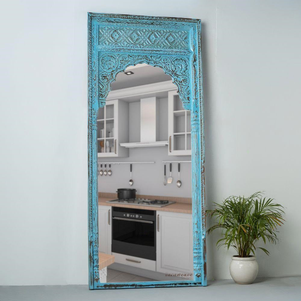 Laye Wooden Carved Antique Large Mirror Frame (Blue Distress)