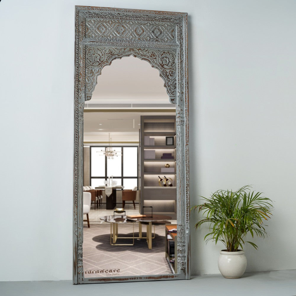 Laye Wooden Carved Antique Large Mirror Frame (Grey Distress)