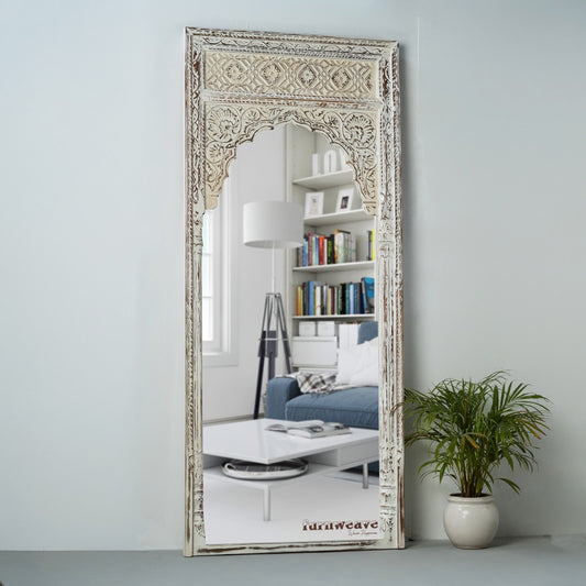 Laye Wooden Carved Antique Large Mirror Frame (White Distress)