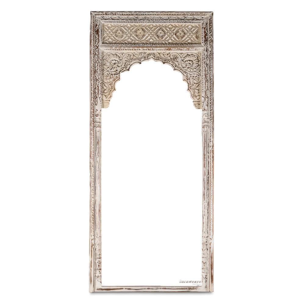 Laye Wooden Carved Antique Large Mirror Frame (White Distress)