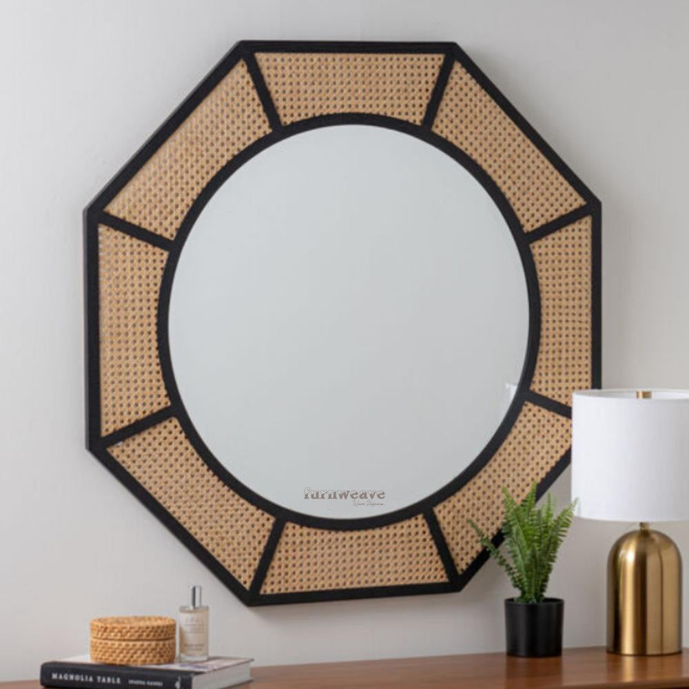 Jagan Wooden Rattan Cane Mirror Frame (Black)