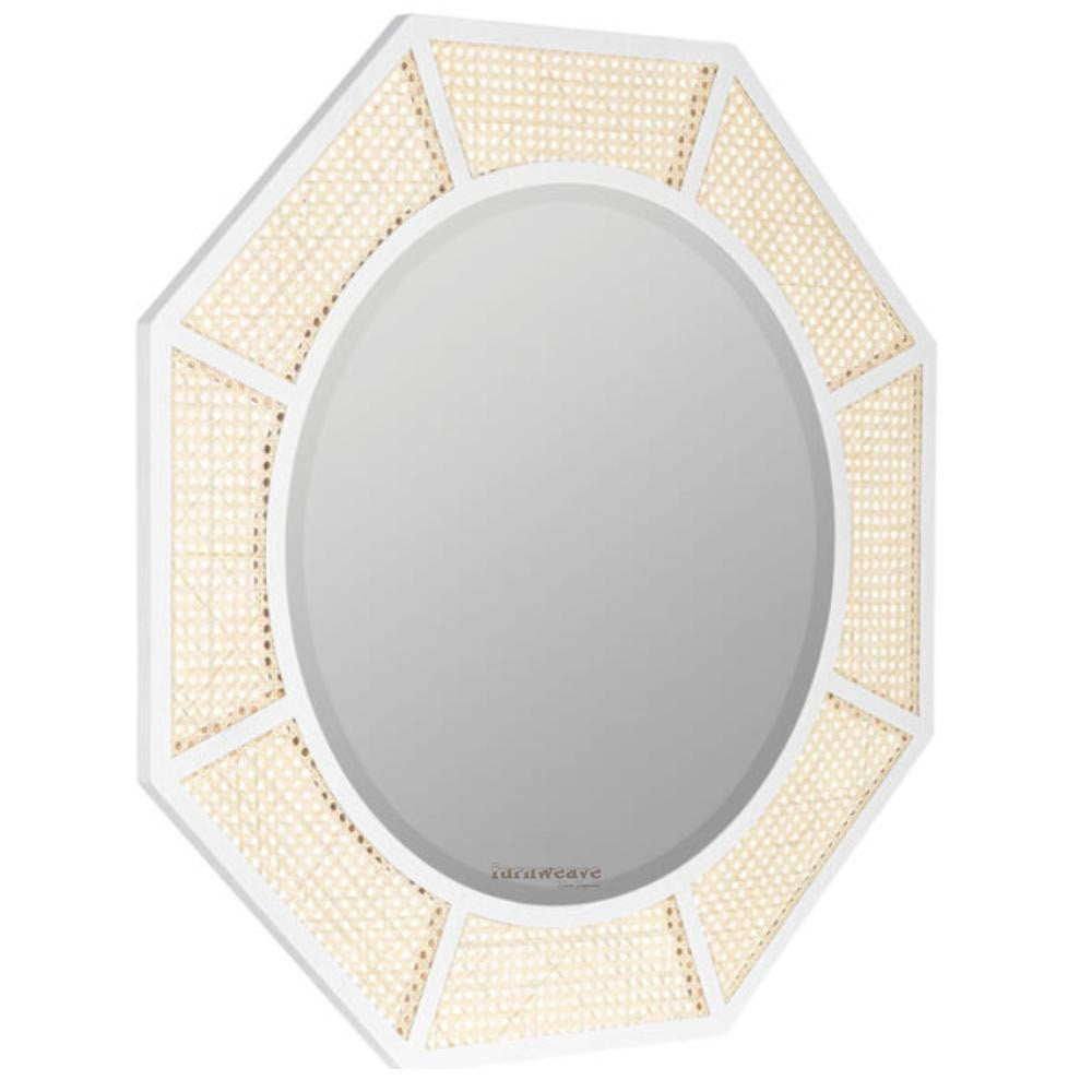 Jagan Wooden Rattan Cane Mirror Frame (White)