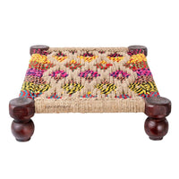 Woven Multipurpose Wooden Chowki for Platter and Pooja (Colorful)