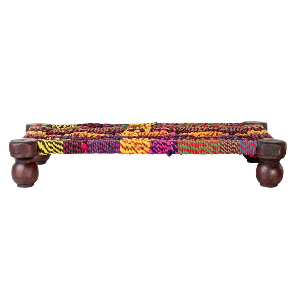 Woven Multipurpose Wooden Chowki for Platter and Pooja (Jute and Multicolor)