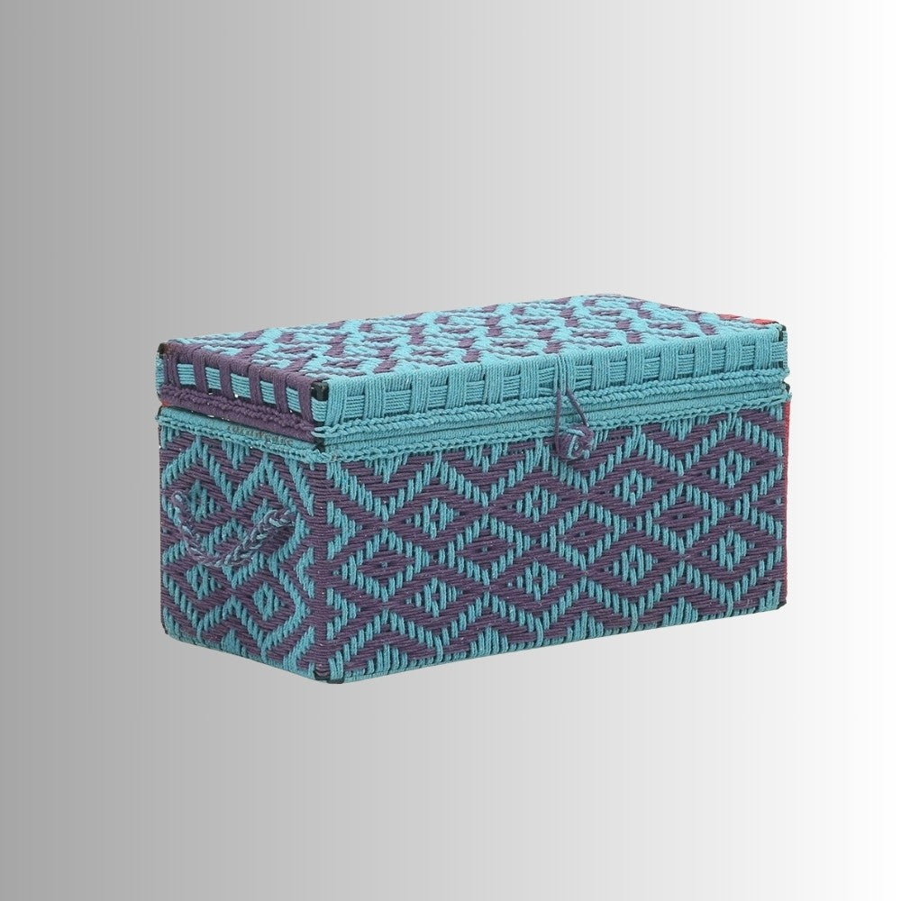 Handwoven Trunk for Blanket Storage (Light Blue and Purple)