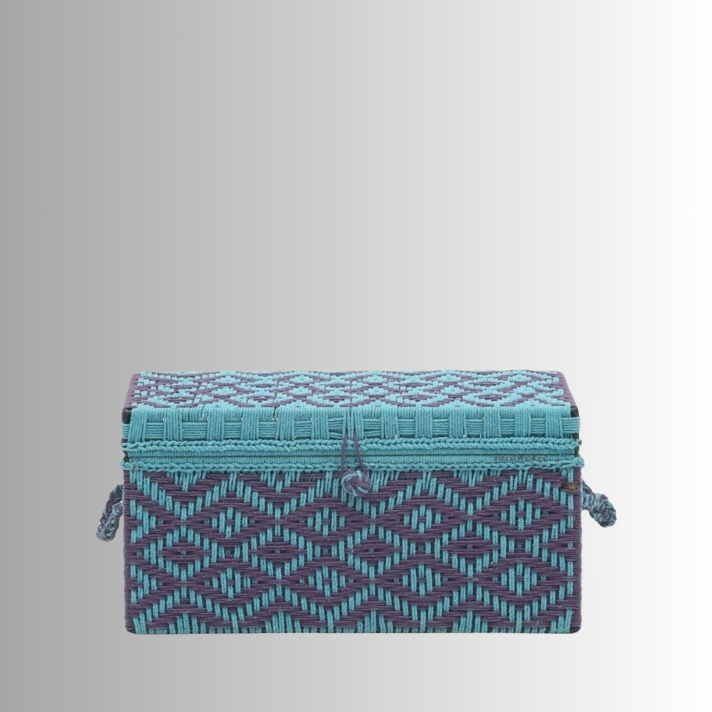 Handwoven Trunk for Blanket Storage (Light Blue and Purple)