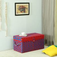 Handwoven Trunk for Blanket Storage (Red and Blue)