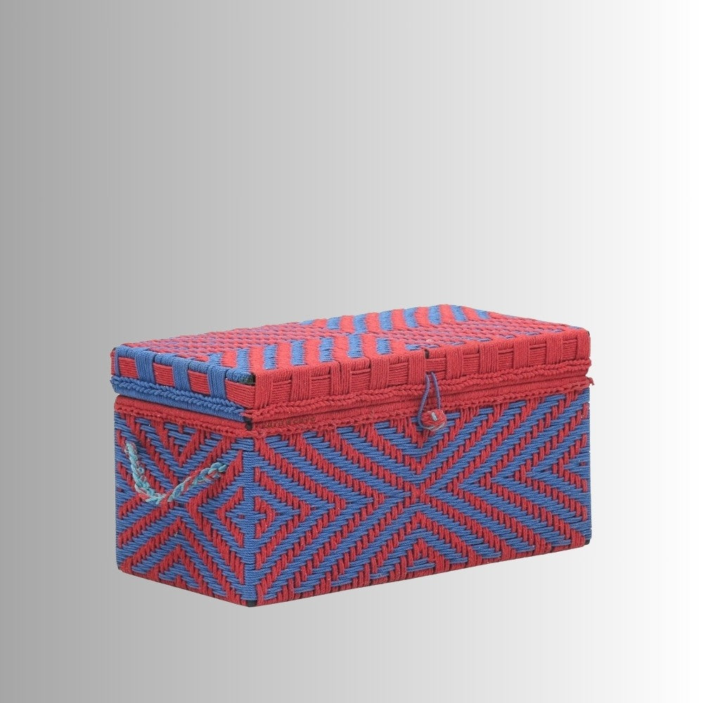 Handwoven Trunk for Blanket Storage (Red and Blue)