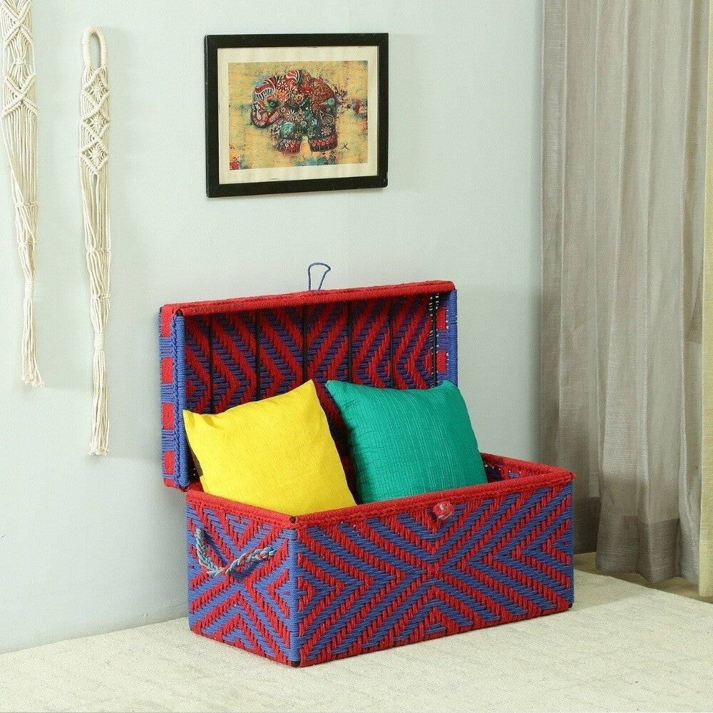 Handwoven Trunk for Blanket Storage (Red and Blue)