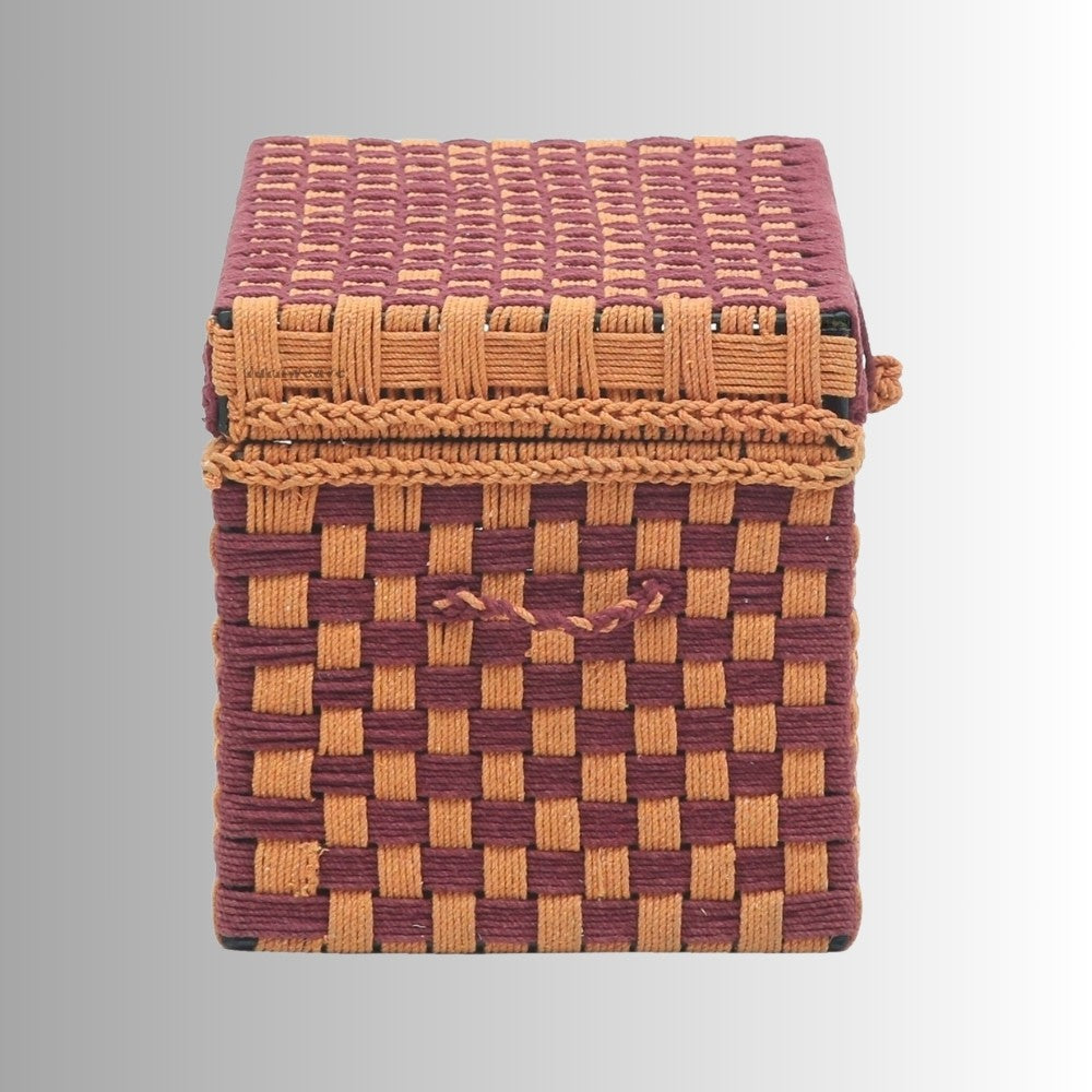 Handwoven Trunk for Blanket Storage (Orange and Maroon)