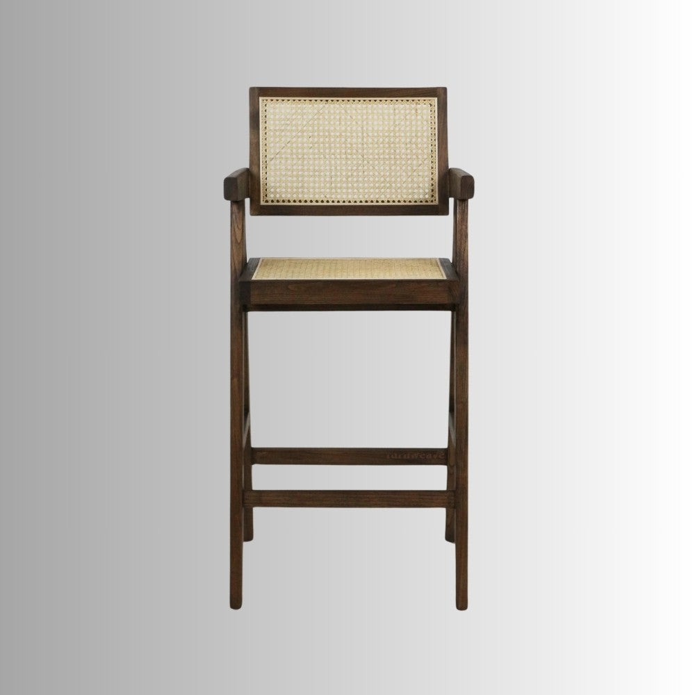 Chandigarh Wooden Rattan Bar Chair (Brown)