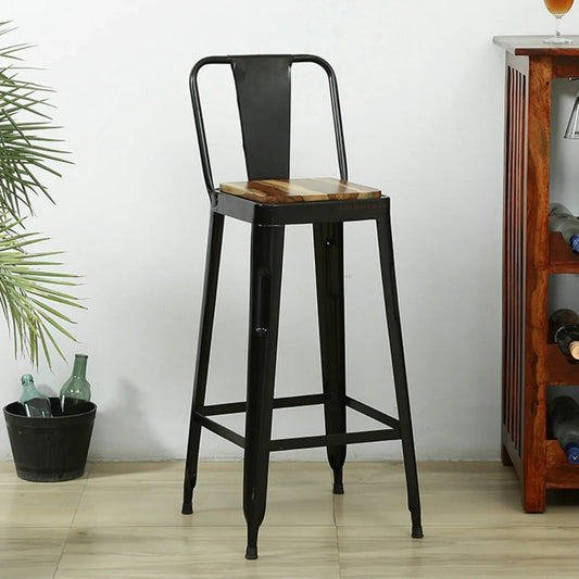 Cevia Metal Powder Coated Bar Chair (Black) | black bar counter chair online in India | metal chairs online in India | kitchen chairs online in India | Furnweave