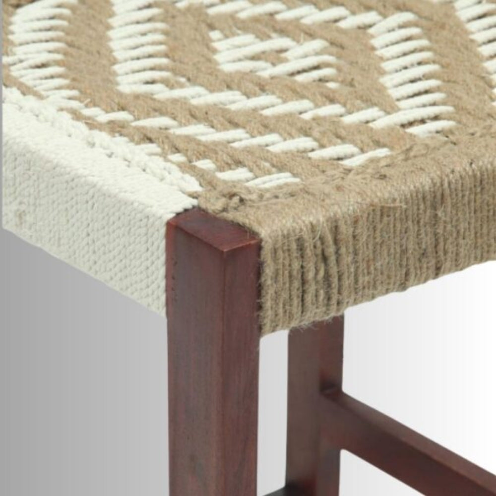 Furn Wooden Handwoven Rope Bar Chair (White and Jute)