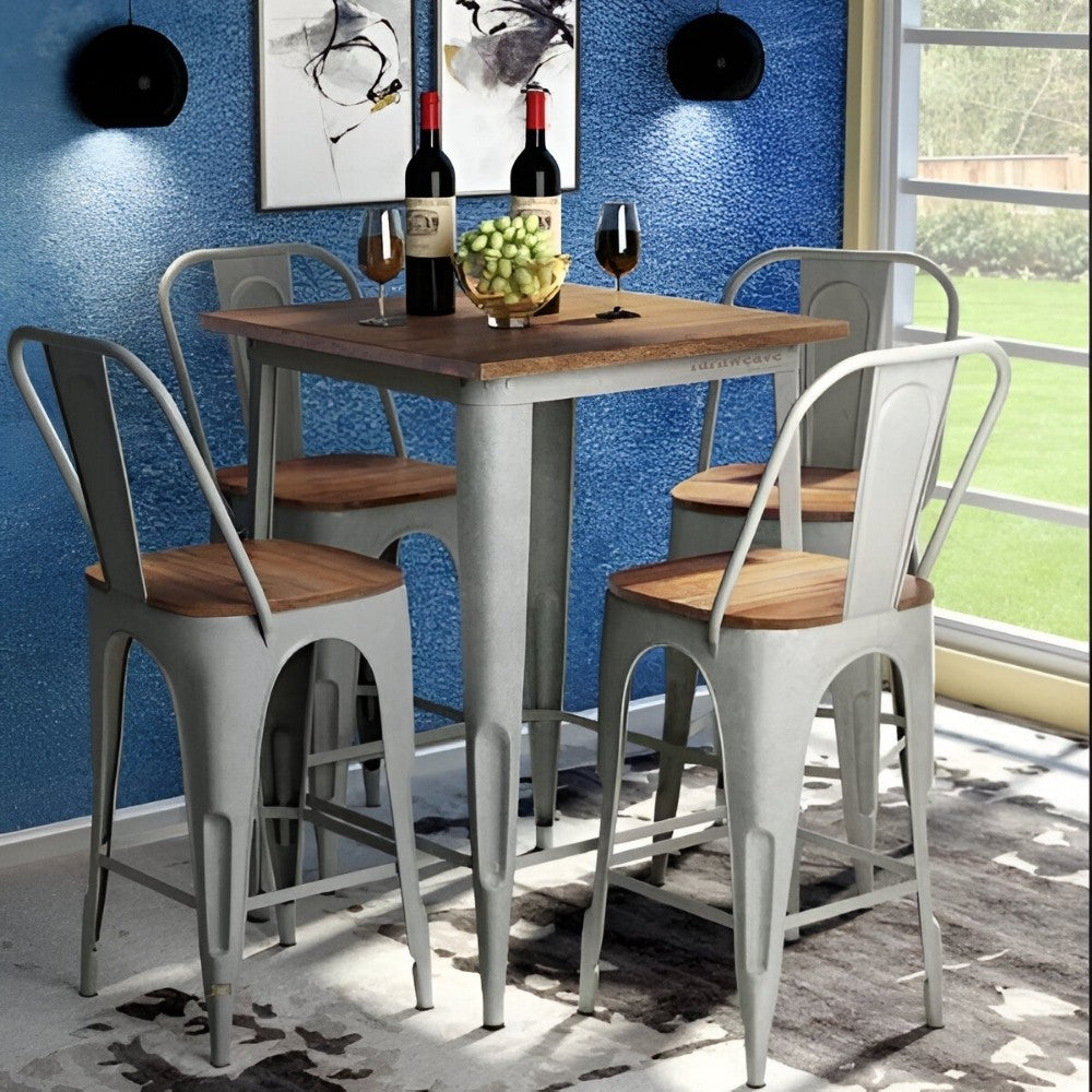 Avea Metal Bar Chair and Table Set (Grey Finish) | kitchen bar chairs in India | metal bar chairs online | bar furniture online in India at best prices | Solid wood furniture online in India at best prices | Bar Chairs Online in India | Metal Bar Chairs | Bar Stools Online in India | Furnweave