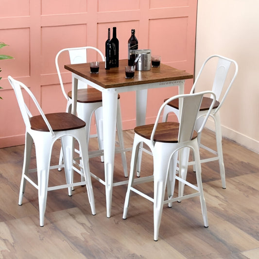 Avea Metal Bar Chair and Table Set (White Finish) | buy metal bar chairs online in India | buy bar furniture set online in India | Buy metal bar furniture online in India | Buy outdoor furniture set online in India | Furnweave