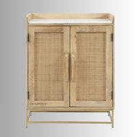 Cana Wooden Rattan Bar Cabinet with Marble Top (Natural)