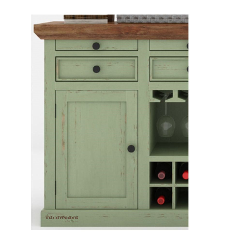 Wiphe Wooden Drink Cabinet Bar Counter (Light Green Distress)