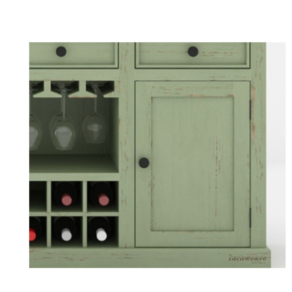 Wiphe Wooden Drink Cabinet Bar Counter (Light Green Distress)