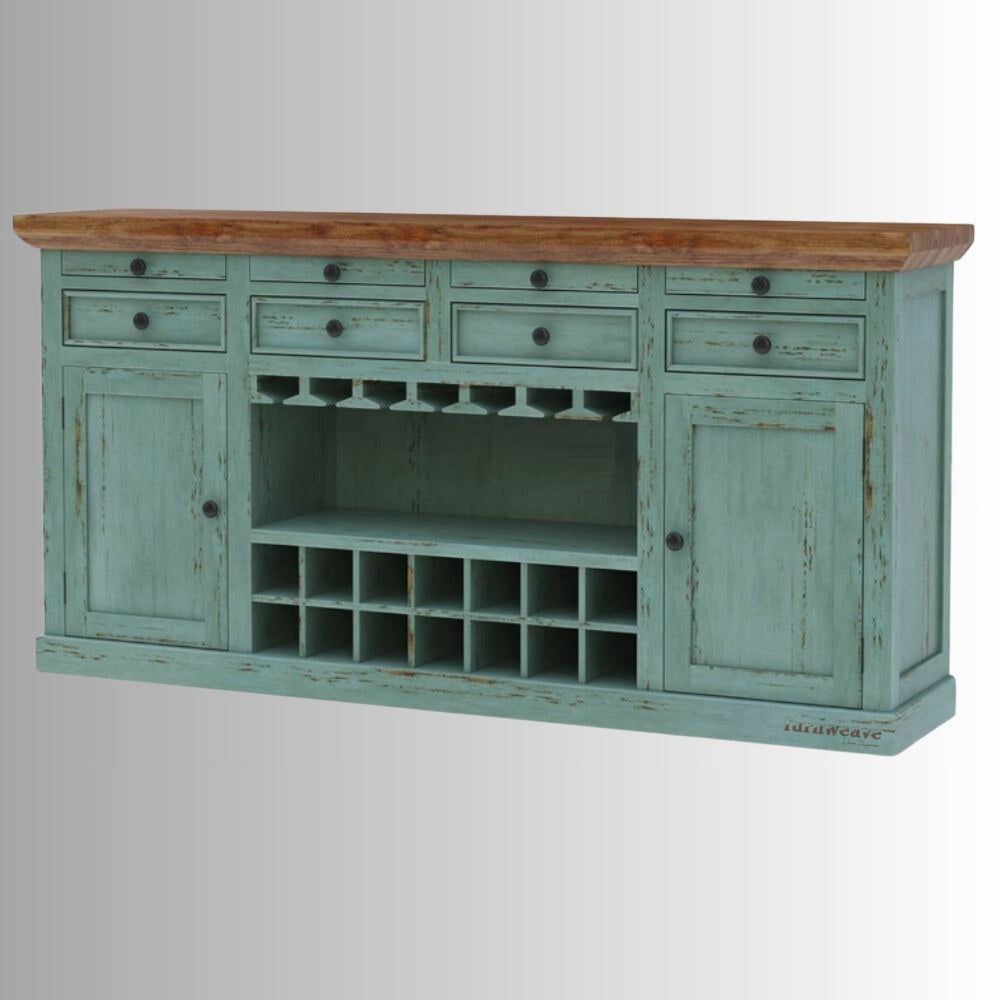 Wiphe Wooden Drink Cabinet Bar Counter (Teal Distress)