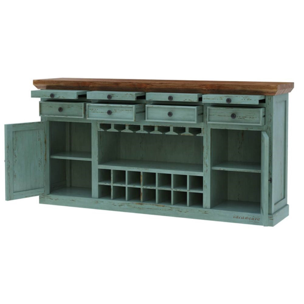 Wiphe Wooden Drink Cabinet Bar Counter (Teal Distress)