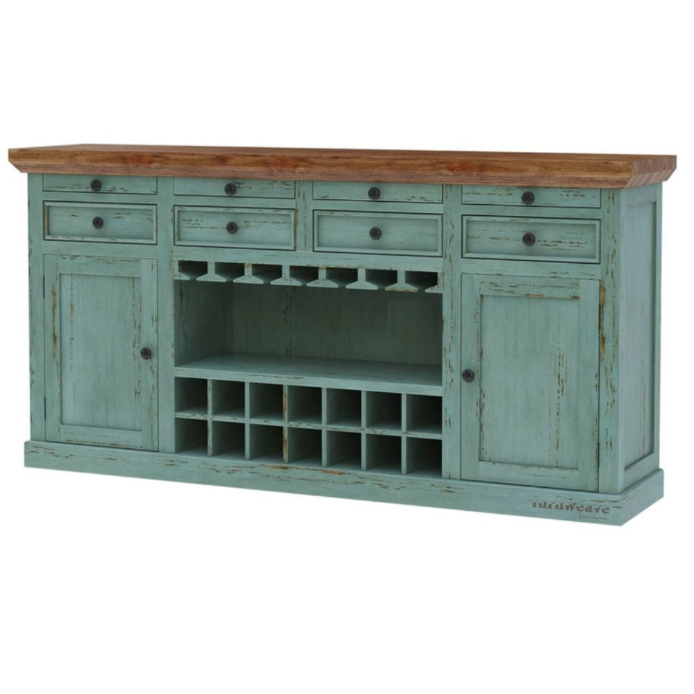 Wiphe Wooden Drink Cabinet Bar Counter (Teal Distress)