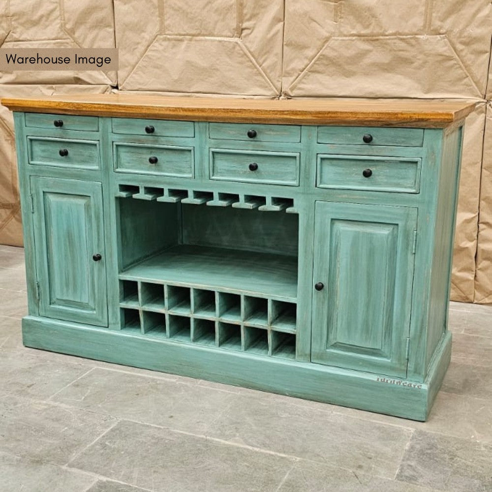 Wiphe Wooden Drink Cabinet Bar Counter (Teal Distress)