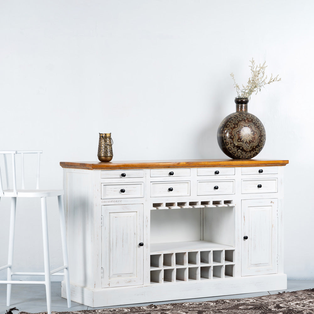 Wiphe Wooden Drink Cabinet Bar Counter (White Distress)