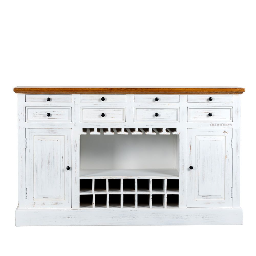 Wiphe Wooden Drink Cabinet Bar Counter (White Distress)