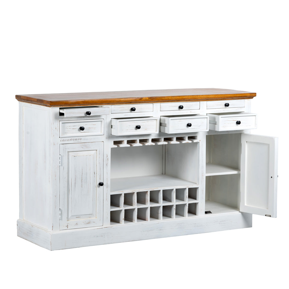 Wiphe Wooden Drink Cabinet Bar Counter (White Distress)