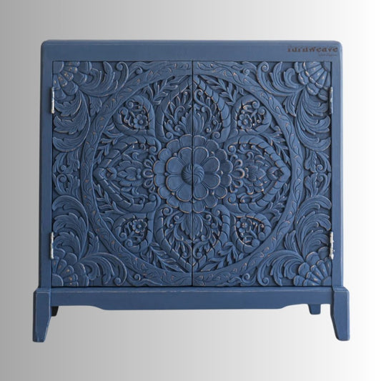 Pevo Wooden Carved Modern Designer Cabinet (Navy Blue)