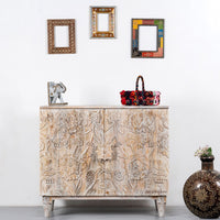 Sanga Wooden Carved Cabinet (White Distress)