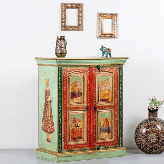 Raja rani Wooden Handpainted Cabinet