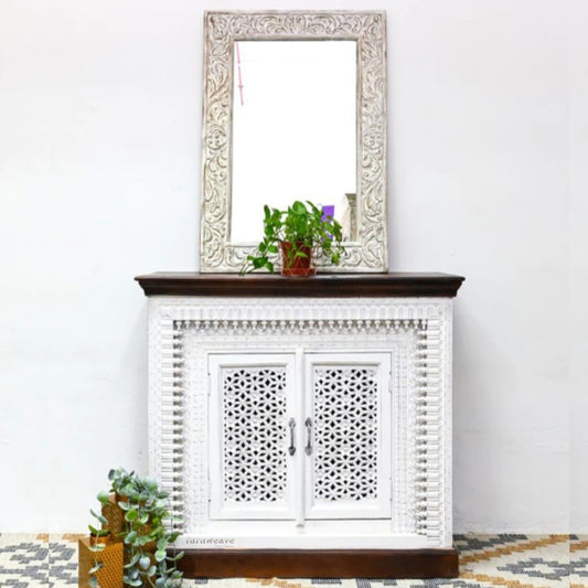 Eupera Wooden Carved Antique Cabinet (White Distress)