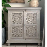 Greiv Wooden Carved Cabinet for Storage (Grey)