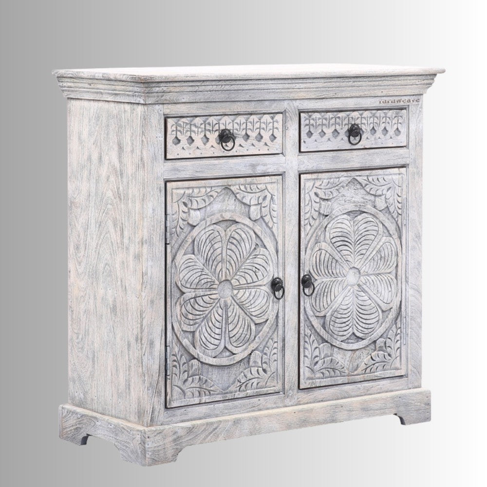 Tenas Wooden Carved Cabinet (White Distress)