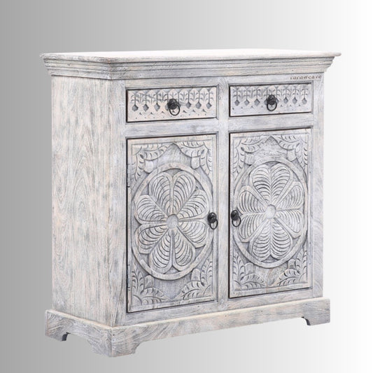 Tenas Wooden Carved Cabinet (White Distress)