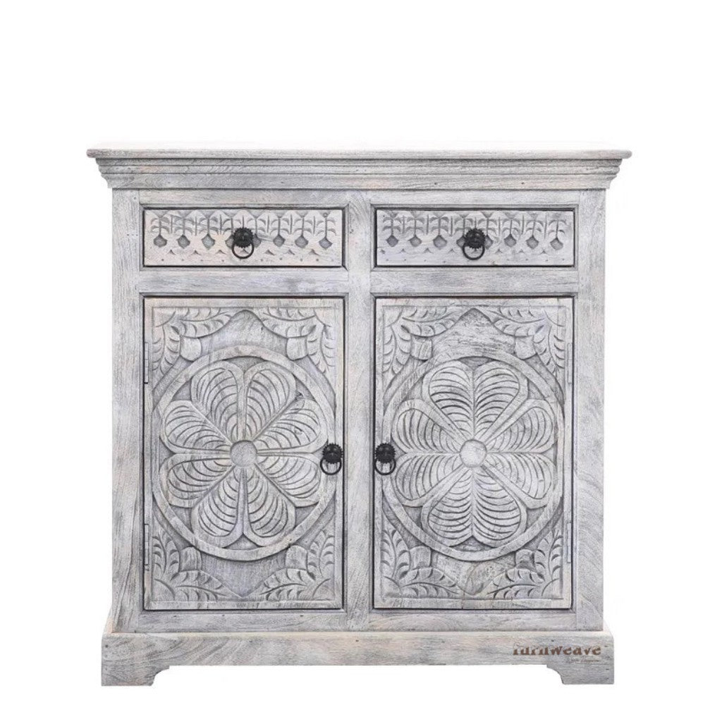 Tenas Wooden Carved Cabinet (White Distress)