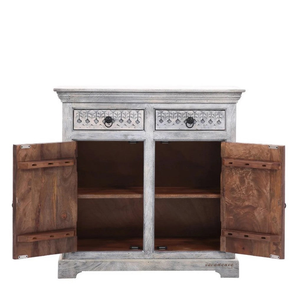 Tenas Wooden Carved Cabinet (White Distress)