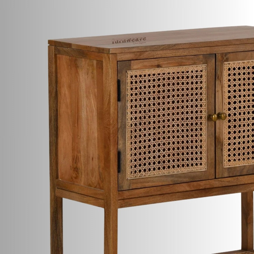 Wisea Wooden Rattan Cabinet (Light Brown)