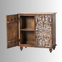 Riwaz Wooden Carved Two Door Cabinet (Brown Distress)