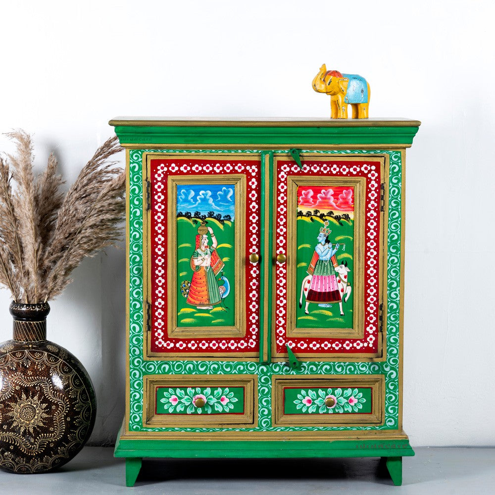 Radha Rani Wooden Handpainted Cabinet